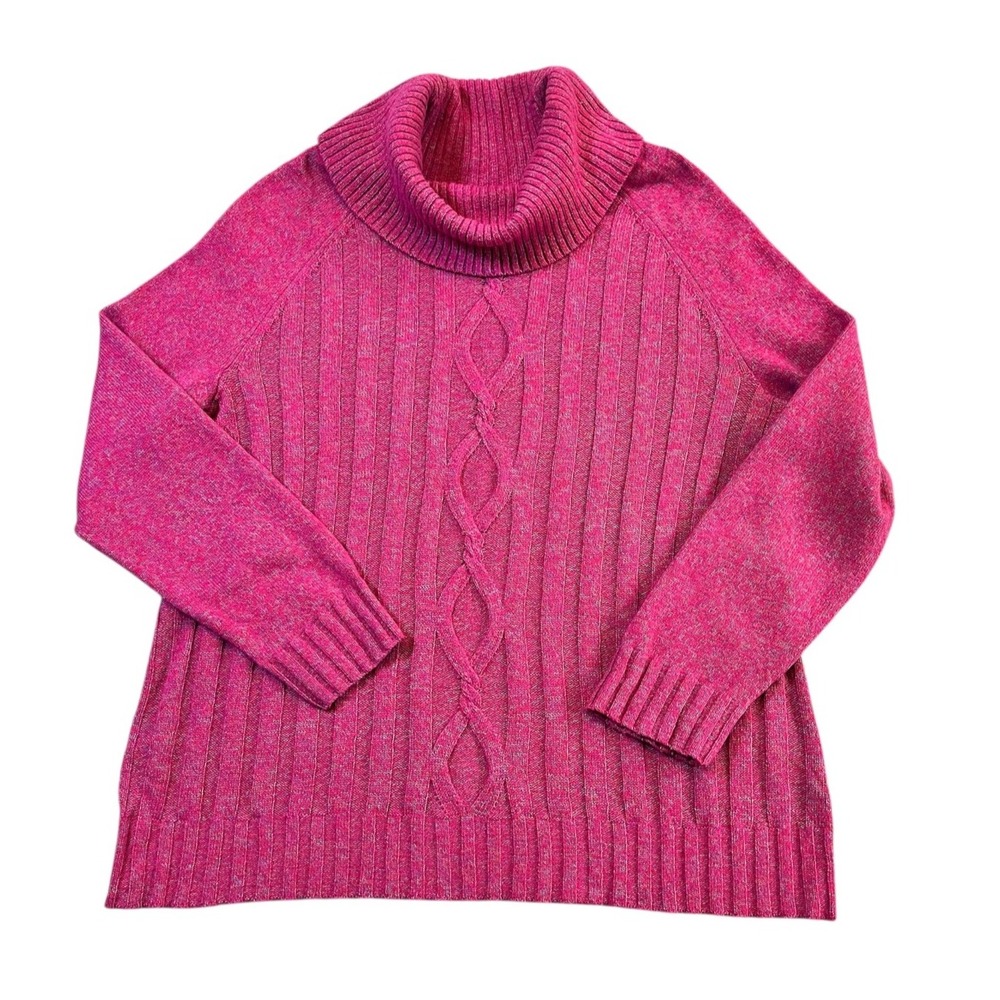 Talbots Cable Knit Turtleneck Sweater Women's sz XL Pink Merino Wool Cotton